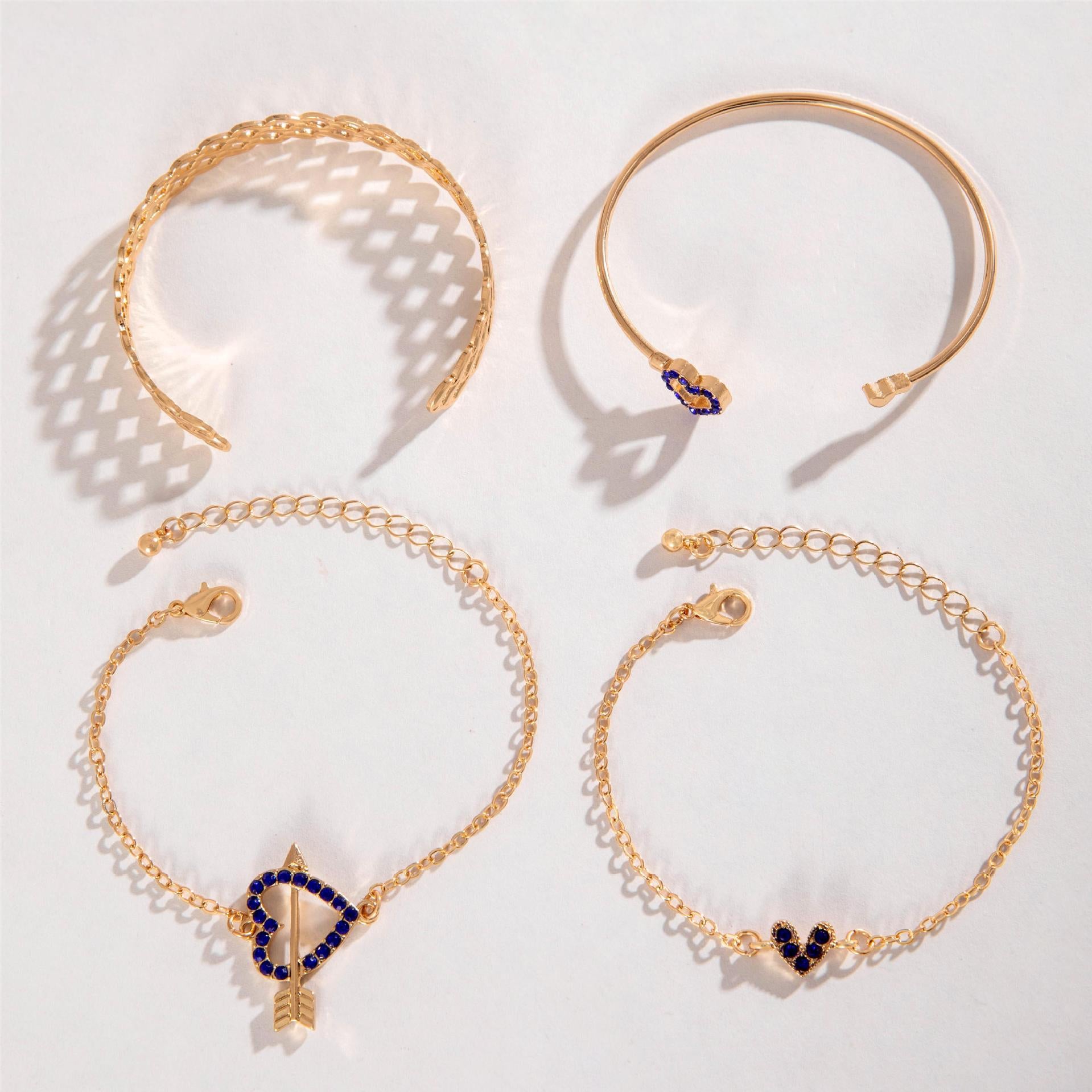4pcs Blue Flower Love Butterfly Bracelet Set With Rhinestones Design Valentines Day